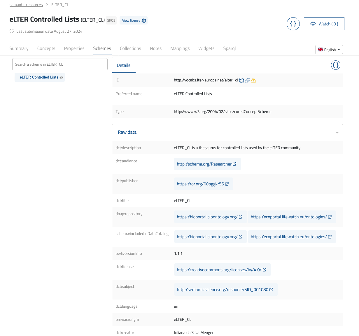 View schemes of a specific semantic artefact