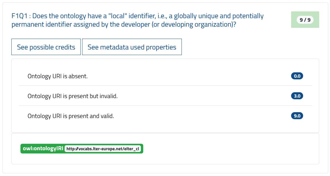 Credits and metadata used properties of a question