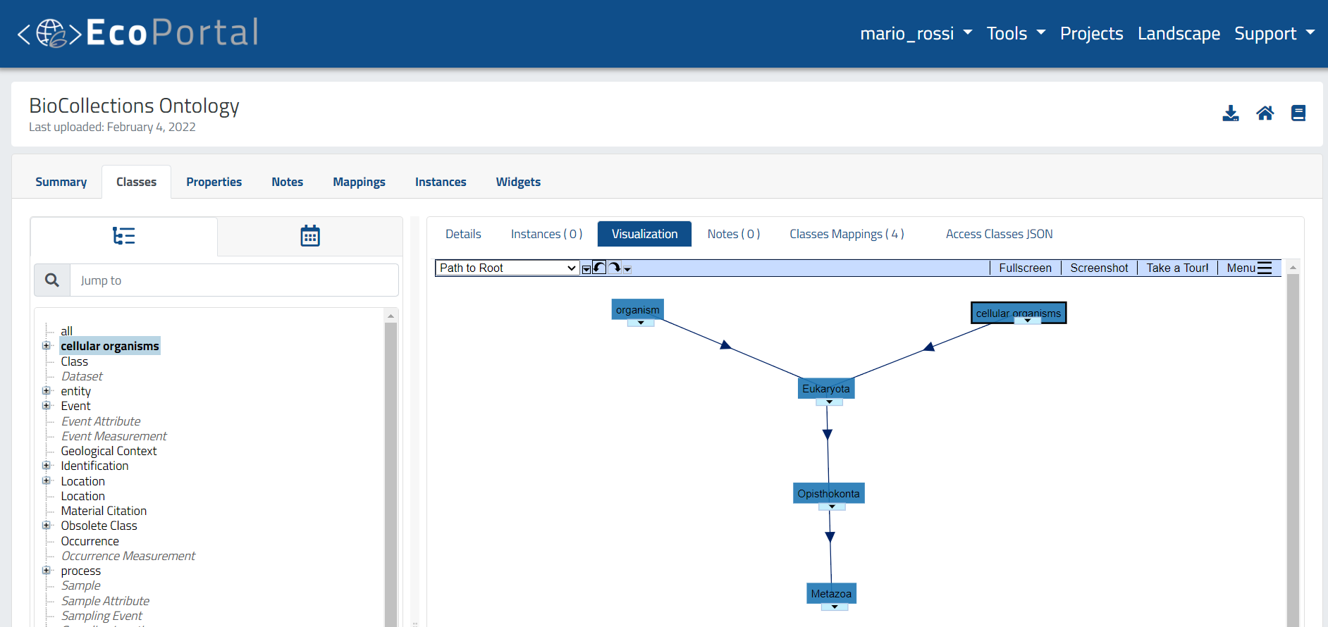 View classes of a specific semantic artefact - visualization