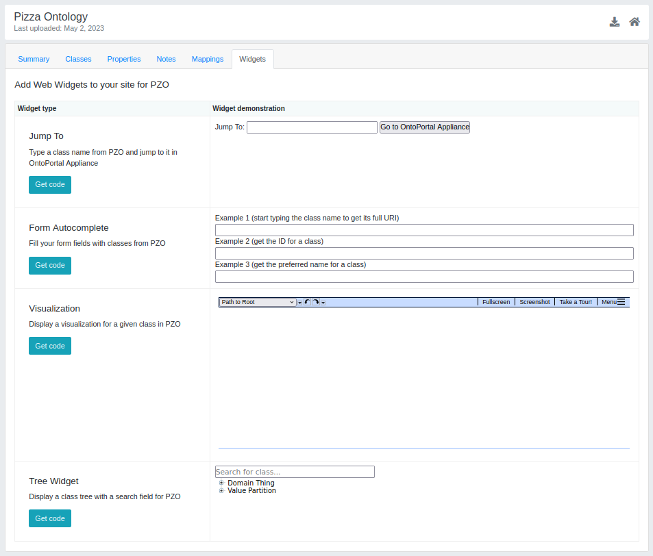 View widgets of a specific ontology