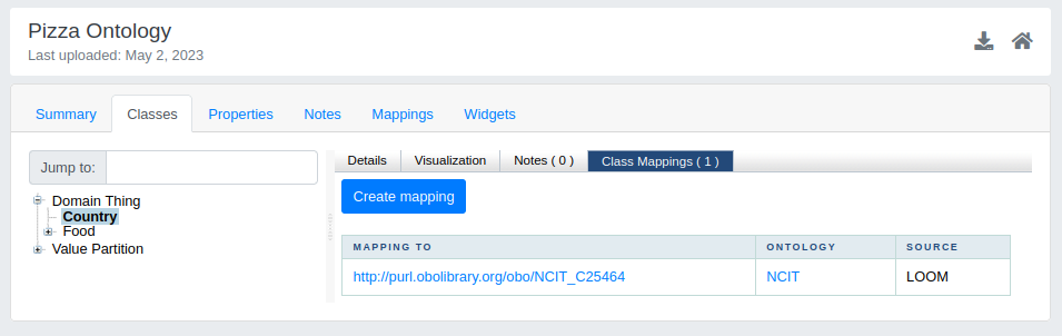 View classes of a specific ontology - mappings